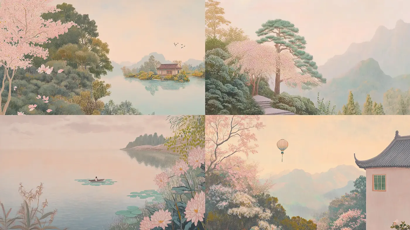 Tranquil Harmony in Pastel Asian Landscapes - Midjourney sref style