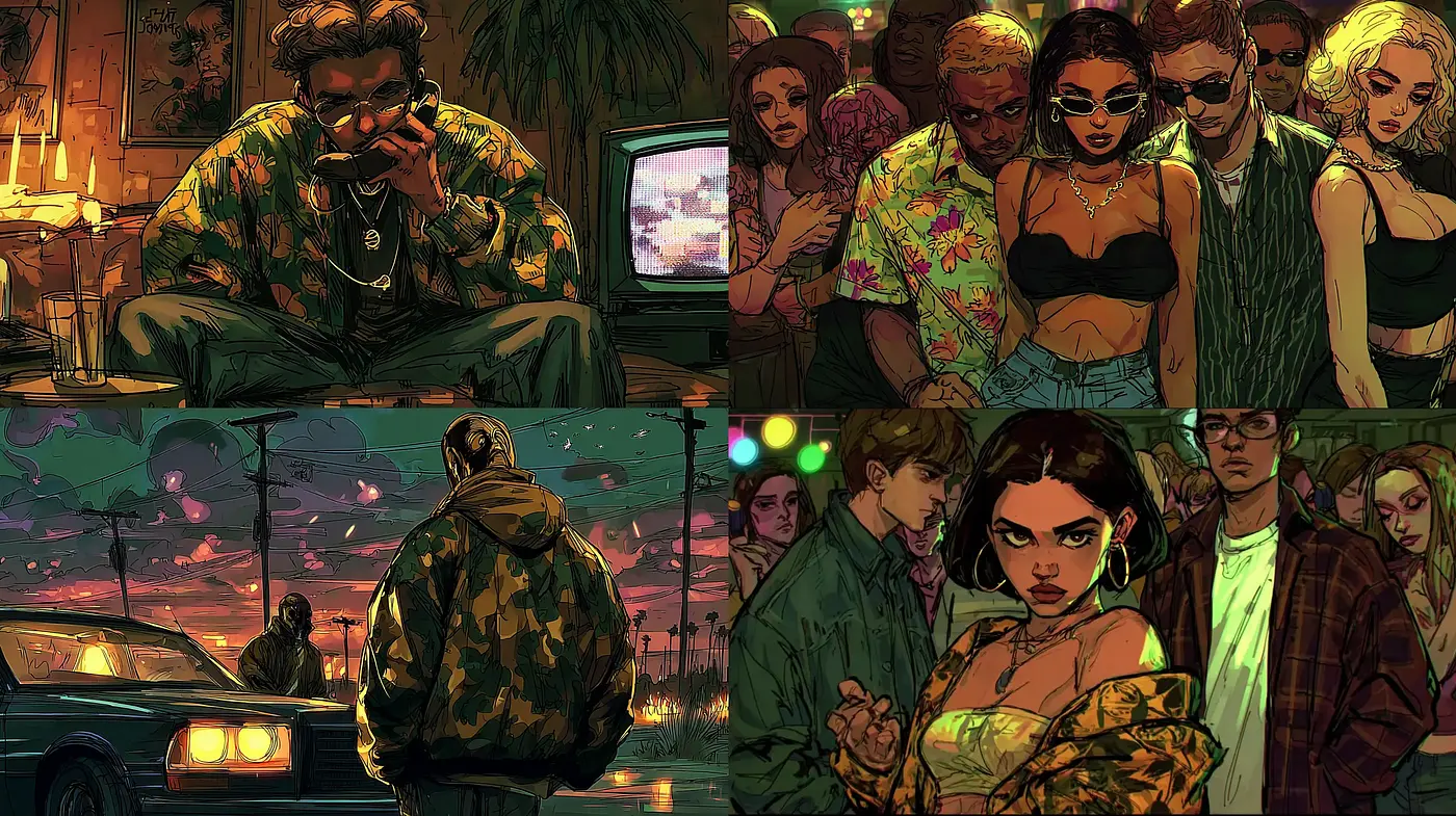 Dynamic Urban Vibes with a Graphic Novel Aesthetic - Midjourney sref style