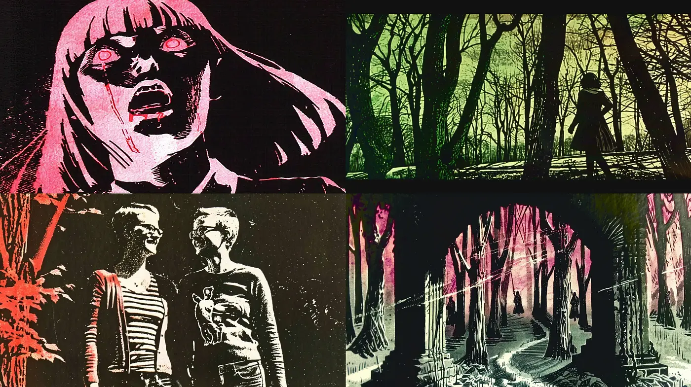 Gothic Horror in a Stylized Expressionist Tableau - Midjourney sref style