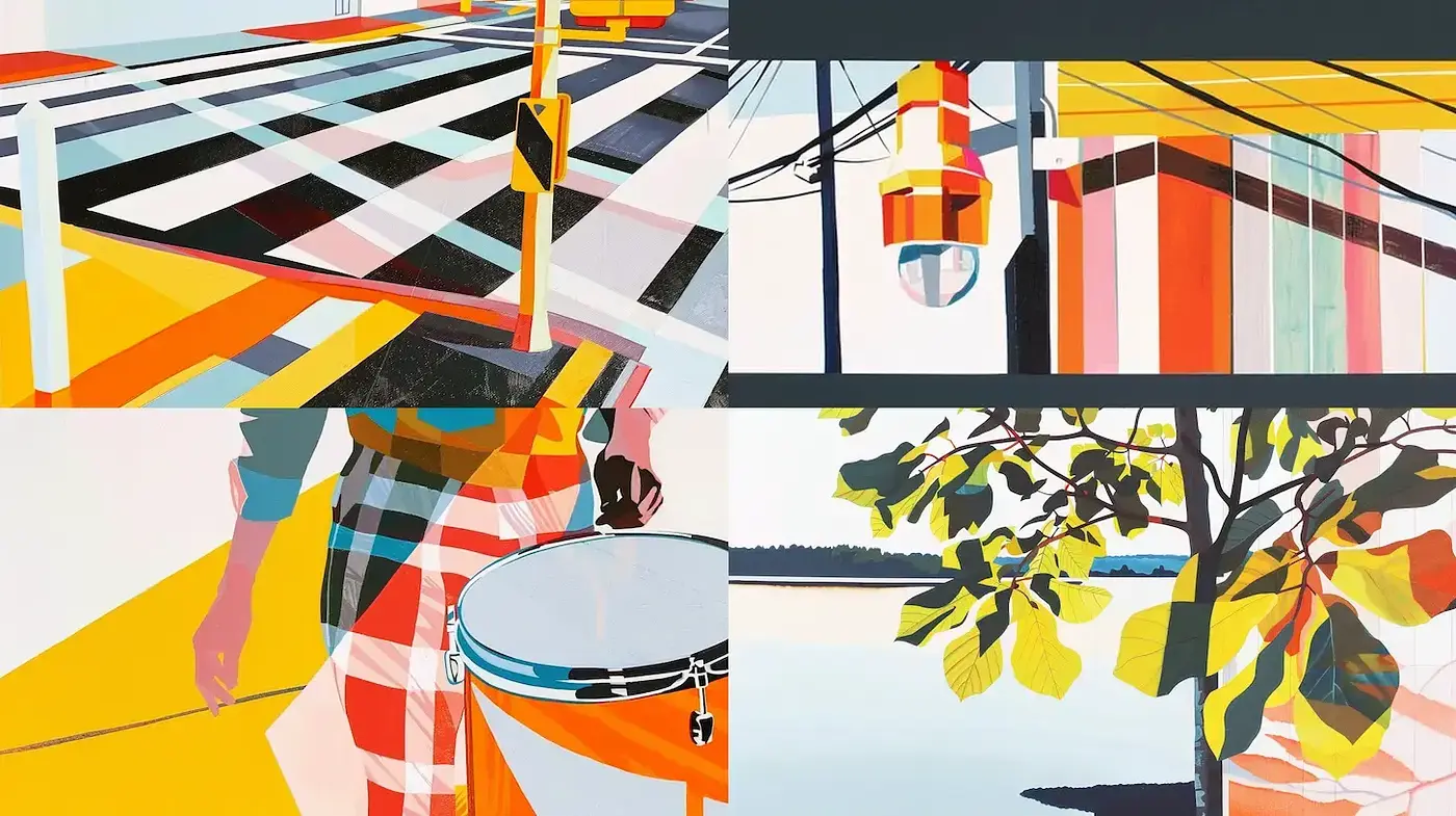 Vibrant Geometric Composition with an Urban Emphasis - Midjourney sref style