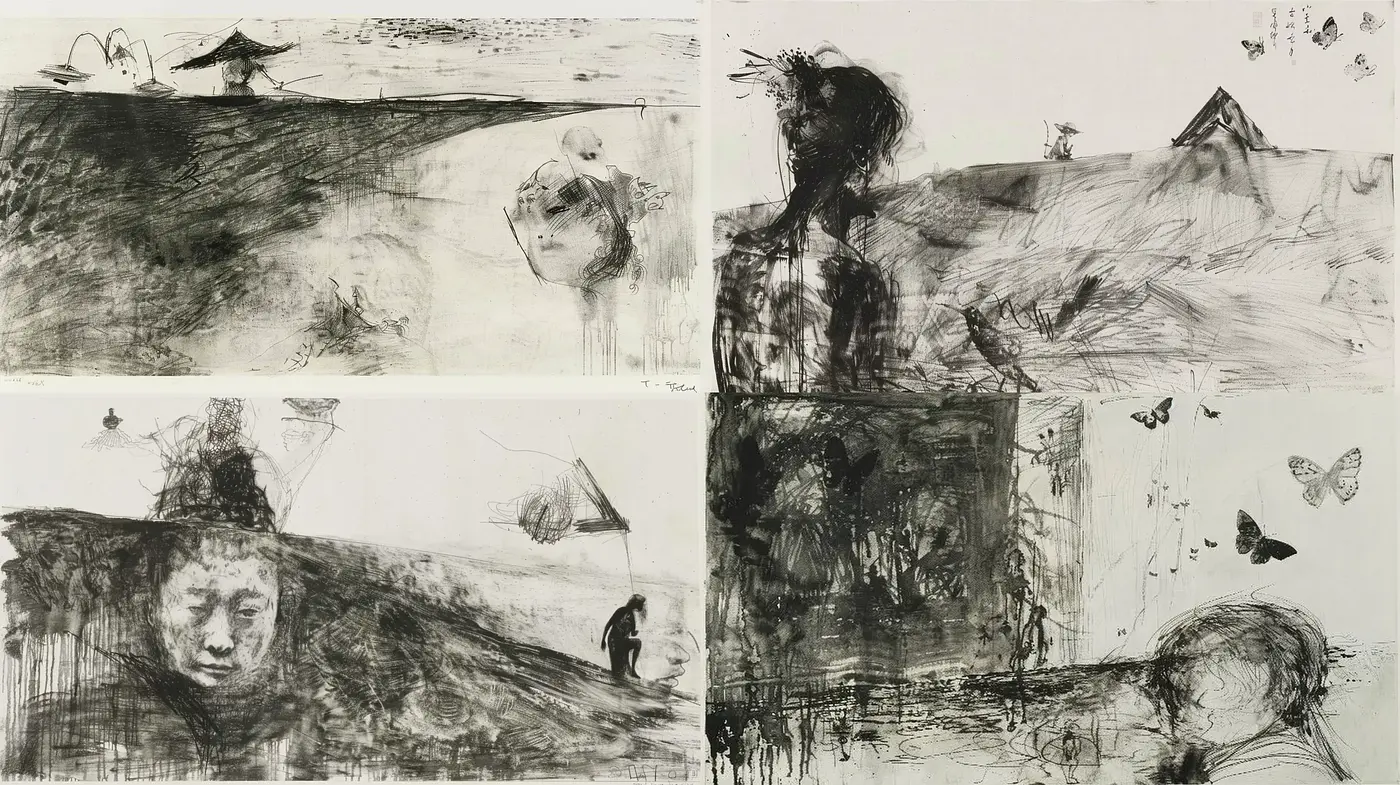 Abstract Expressionist Reverie: A Homage to Monochrome Sketching and Introspection - Midjourney sref style