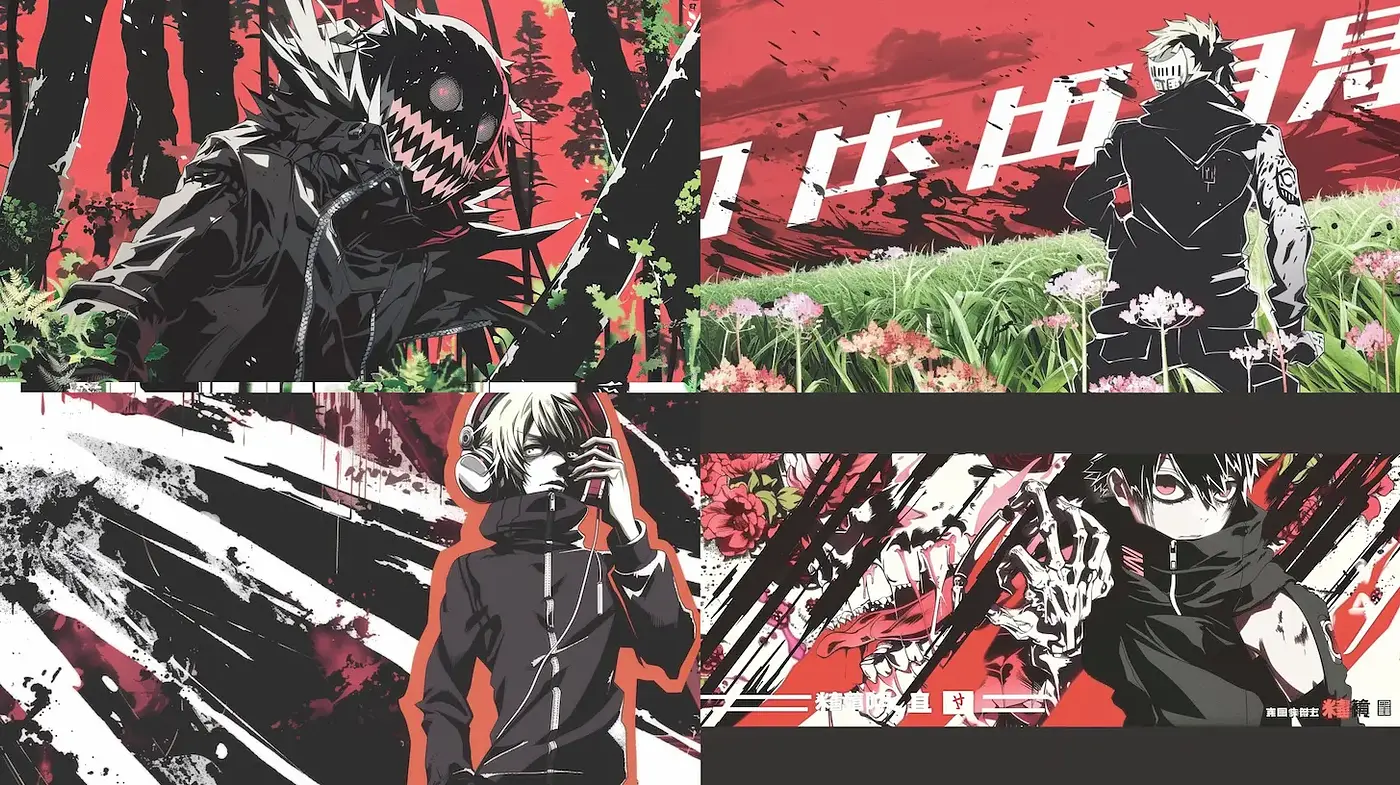 Dynamic and Intense Illustrative Style with Dark and Bold Elements - Midjourney sref style