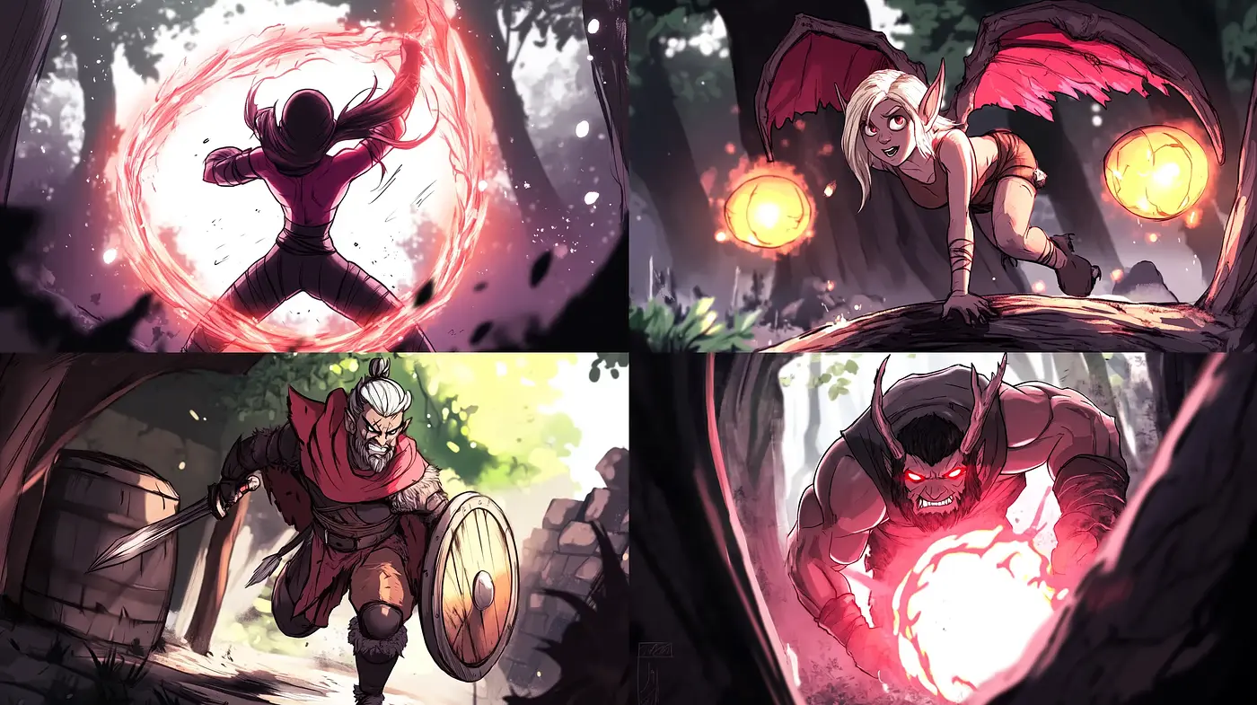 Energetic Fantasy Illustration with Dynamic Lighting and Contrasts - Midjourney sref style