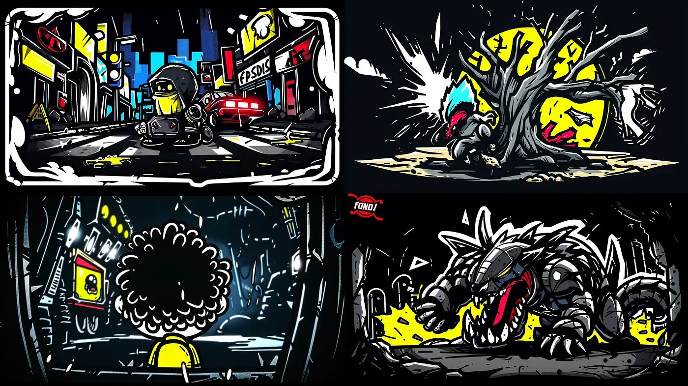 Dynamic Graphic Novel Verve with a Vibrant Noir Twist - Midjourney sref style