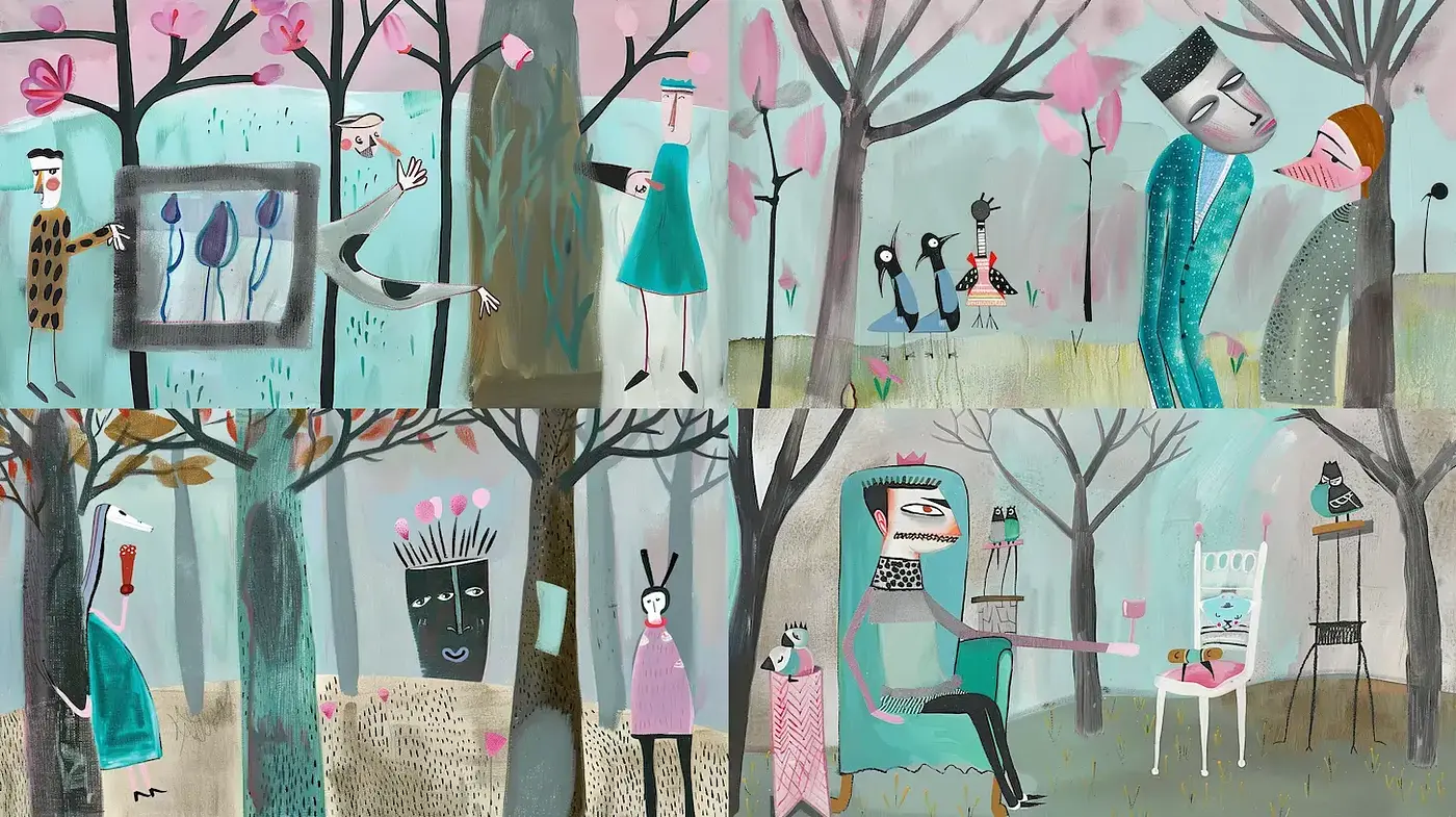 Whimsical and Playful Illustrative Style with Organic Forms - Midjourney sref style
