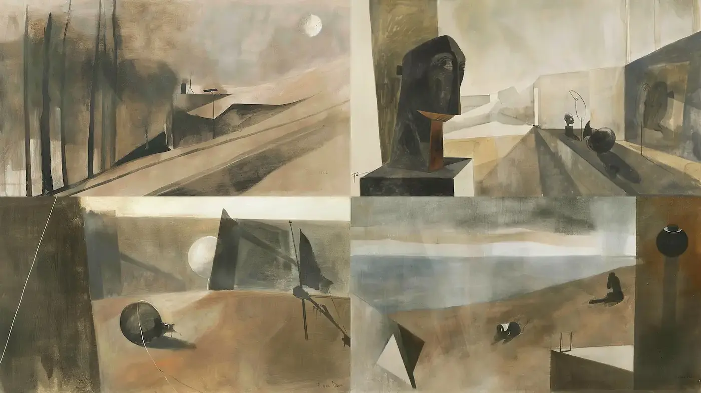 Abstract Composition with Earthy Tones and Geometric Forms - Midjourney sref style