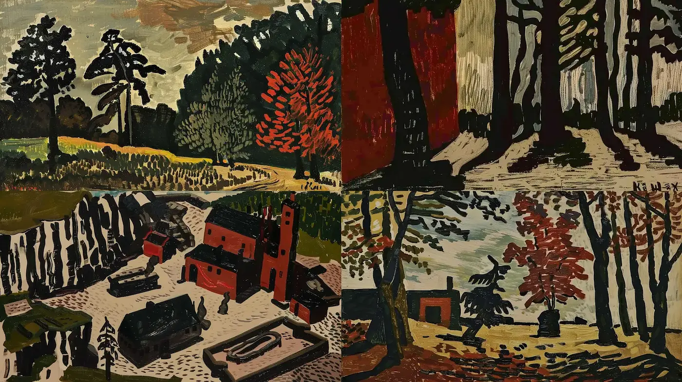 Aesthetic Exploration of Textured Landscapes with a Vintage Charm - Midjourney sref style