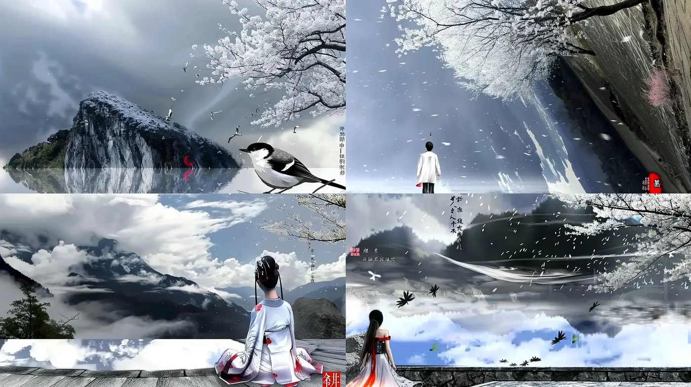 Ethereal Ink Wash Dreamscapes with Contemporary Anime Essence - Midjourney sref style