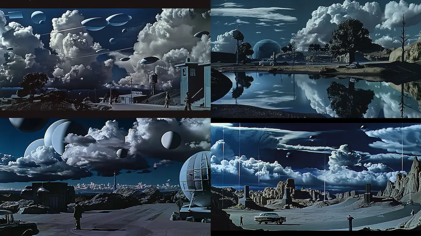 Surreal Landscapes with Celestial Elements and a Mysterious Atmosphere - Midjourney sref style