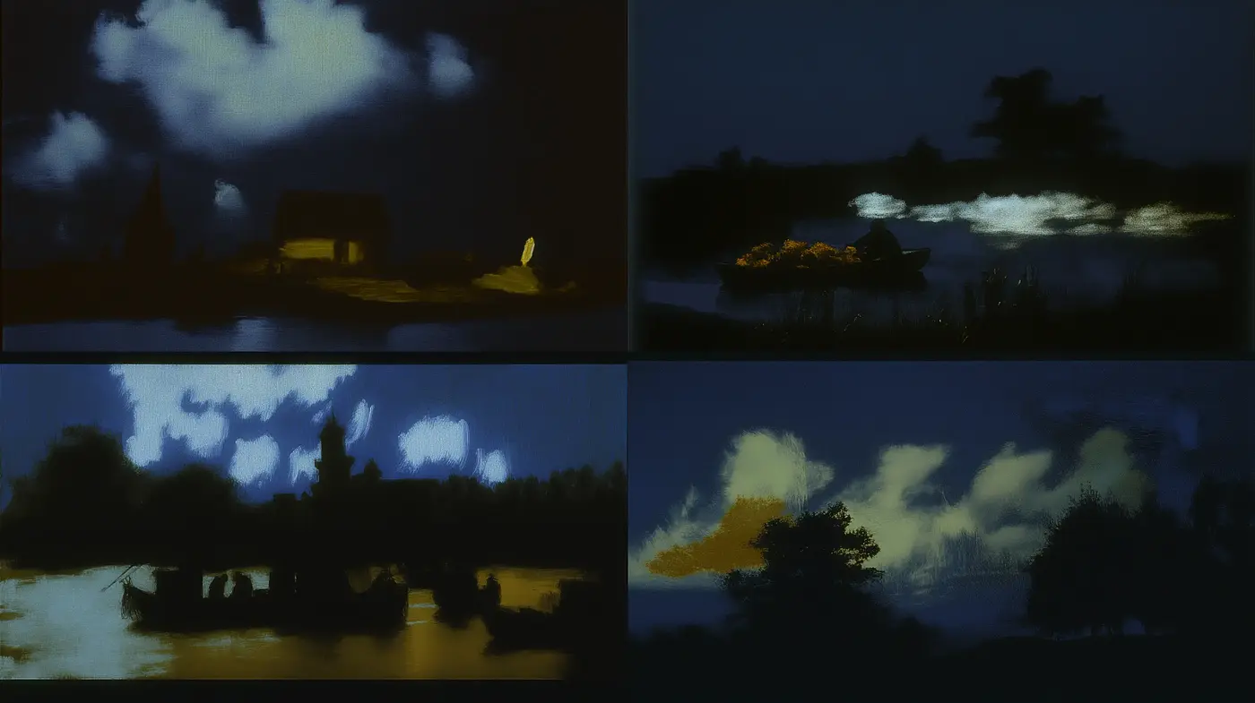 Twilight Serenity: Evocative Landscapes in Deep Nocturnal Tones - Midjourney sref style
