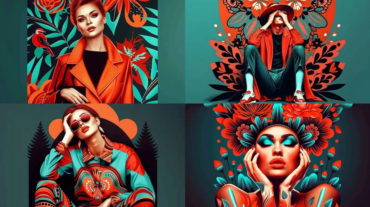 Vibrant and expressive digital portraits with intricate floral elements - Midjourney sref style