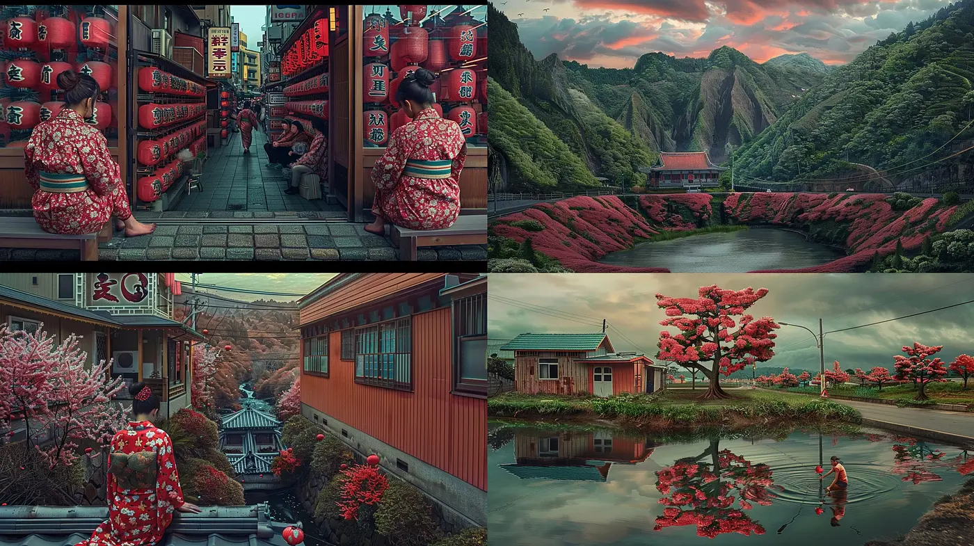 Ethereal Twilight Hues in Stylized Japanese Landscapes - Midjourney sref style