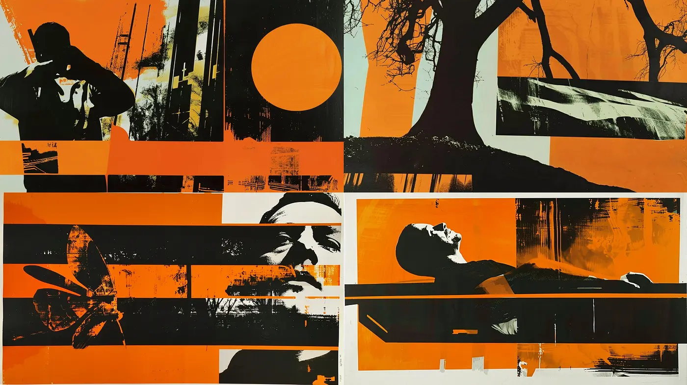 Abstract Expressionism in Orange and Black: A Dynamic Visual Symphony - Midjourney sref style