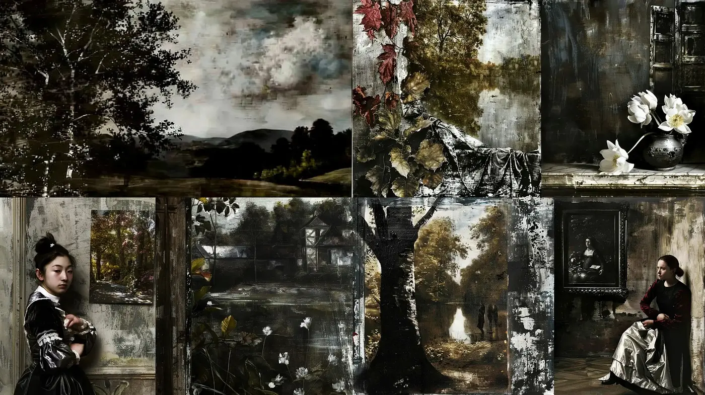 Decaying Elegance in Monochromatic Green Tones - Midjourney sref style