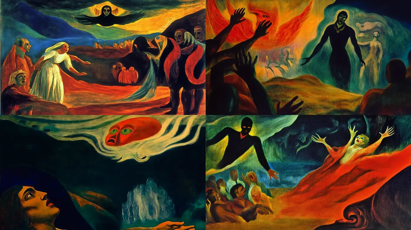 Surreal Dreamscapes with Expressive Figurative Imagery - Midjourney sref style