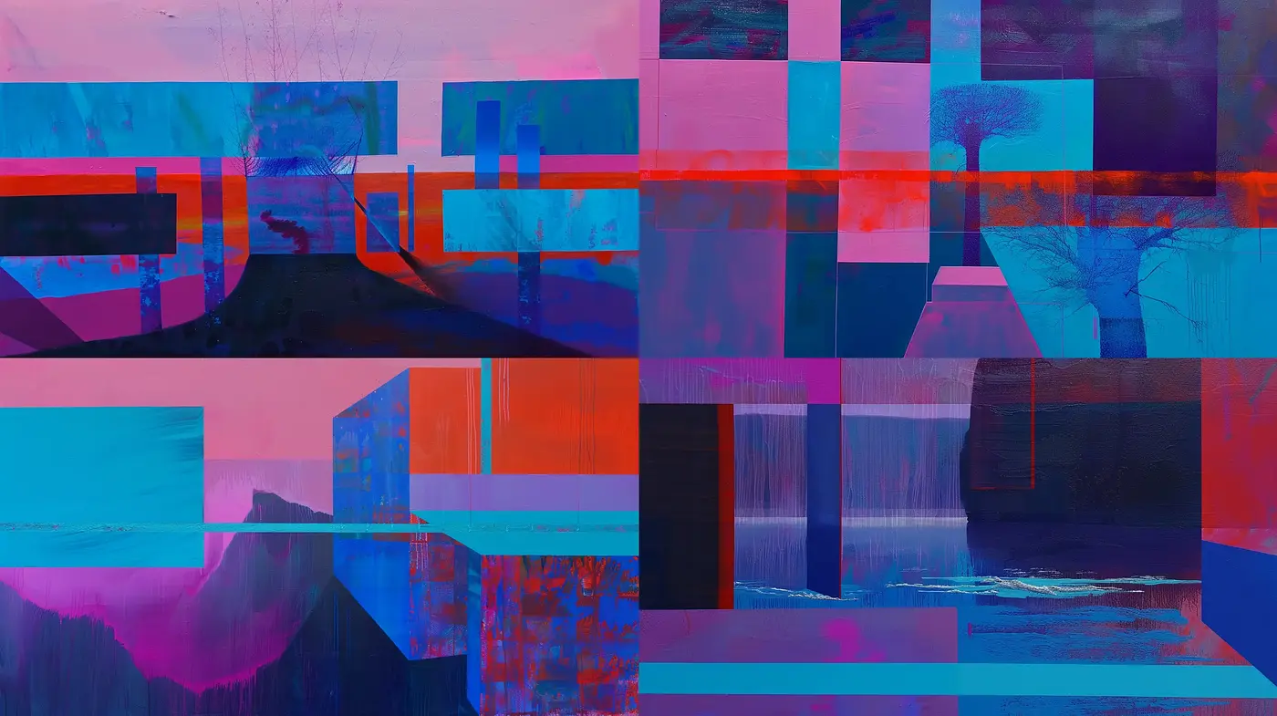 Geometric Abstraction in Electric Blues and Vivid Oranges - Midjourney sref style