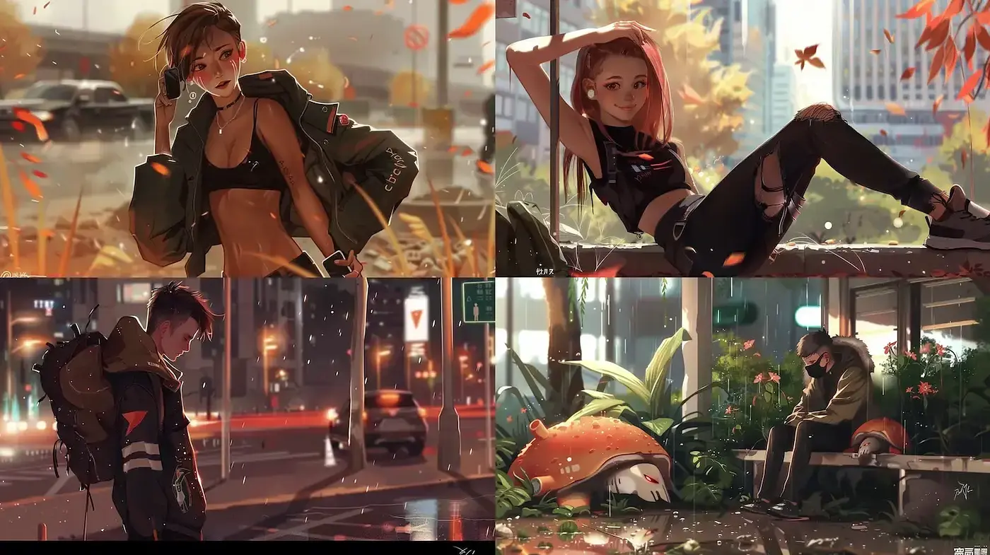 Urban Twilight: A Harmonious Blend of Anime Influences and Dusk Tones - Midjourney sref style