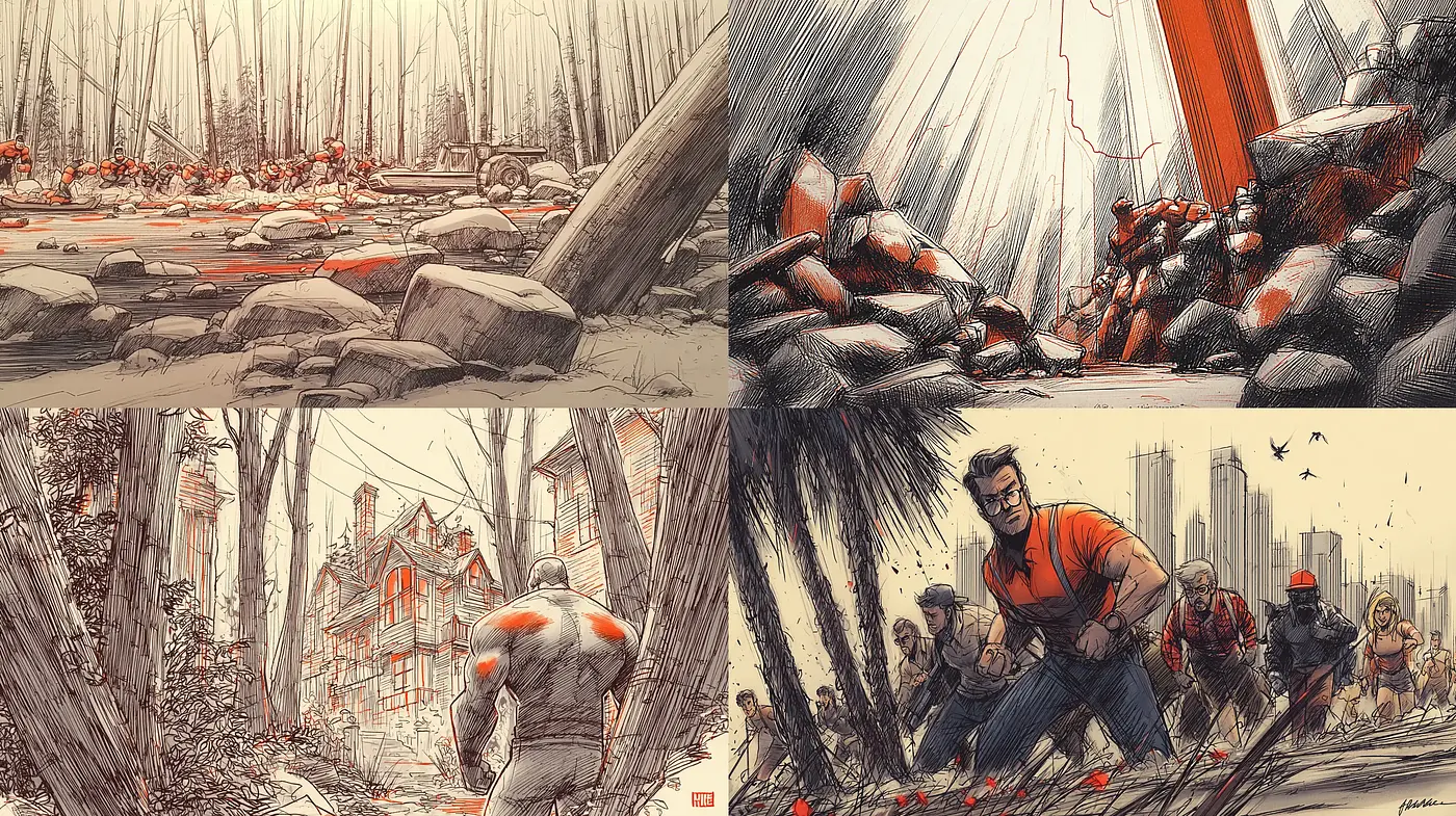 Dynamic Storytelling Through Contemporary Sketch Art - Midjourney sref style