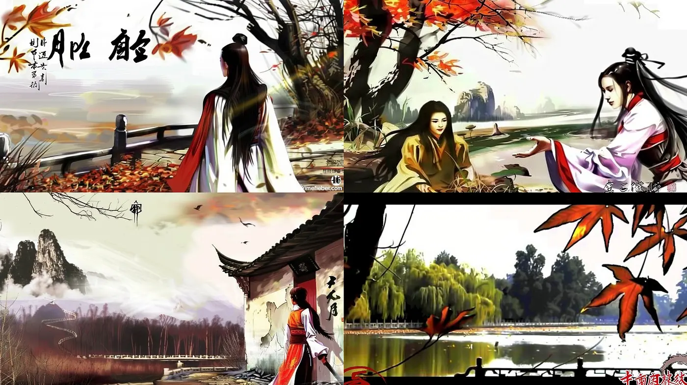 Ethereal Autumnal Visions: A Harmonious Blending of Traditional Asian Artistry and Nature's Palette - Midjourney sref style