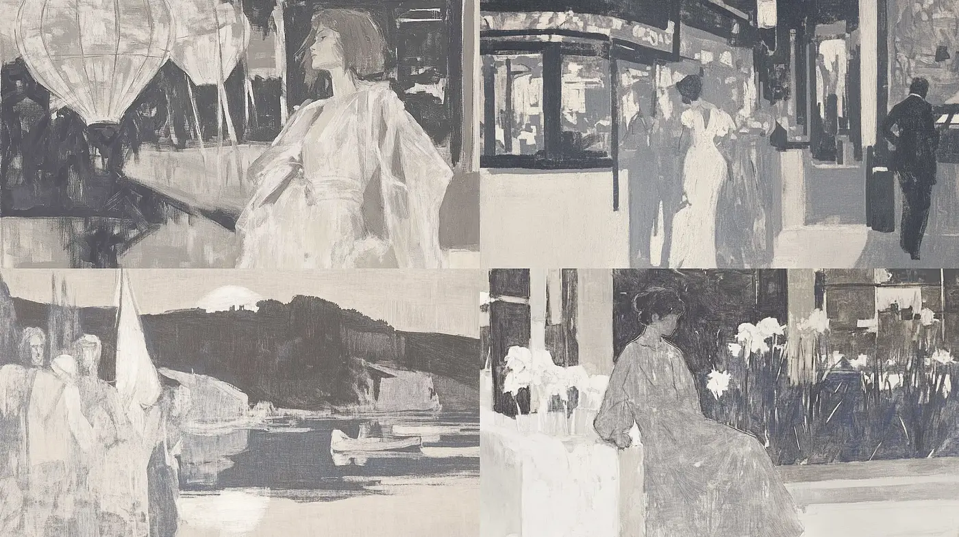 Monochromatic Elegance: A Study in Grayscale Textures and Vintage Ambiance - Midjourney sref style