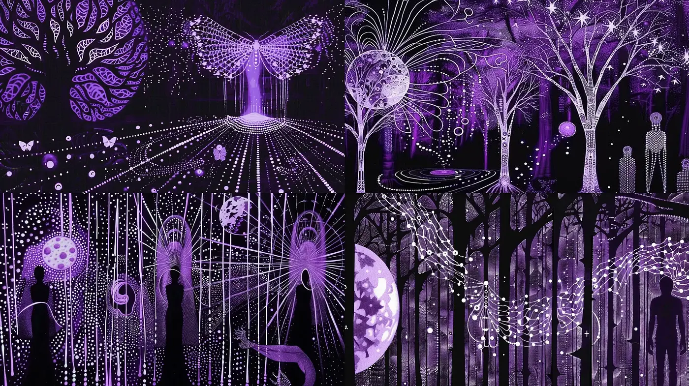 Luminescent Dreamscape in Monochromatic Amethyst - Midjourney sref style