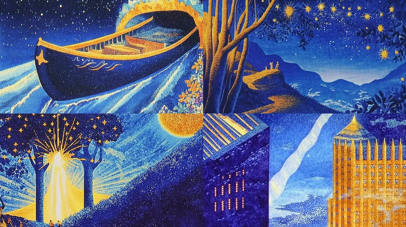 Starry Night Dreamscape: A Textural Homage to Van Gogh's Vision - Midjourney sref style