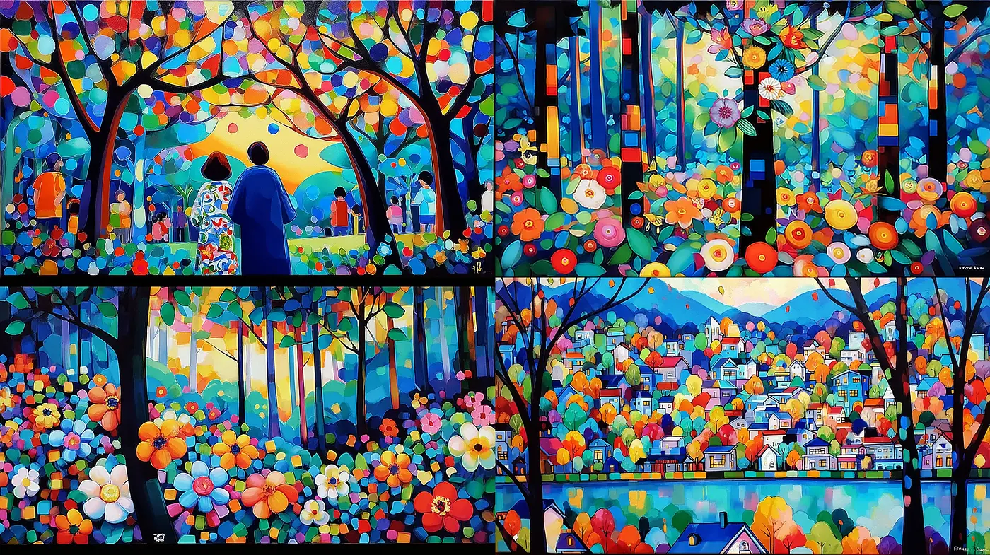 Vibrant Floral Landscapes with Joyful Harmony - Midjourney sref style