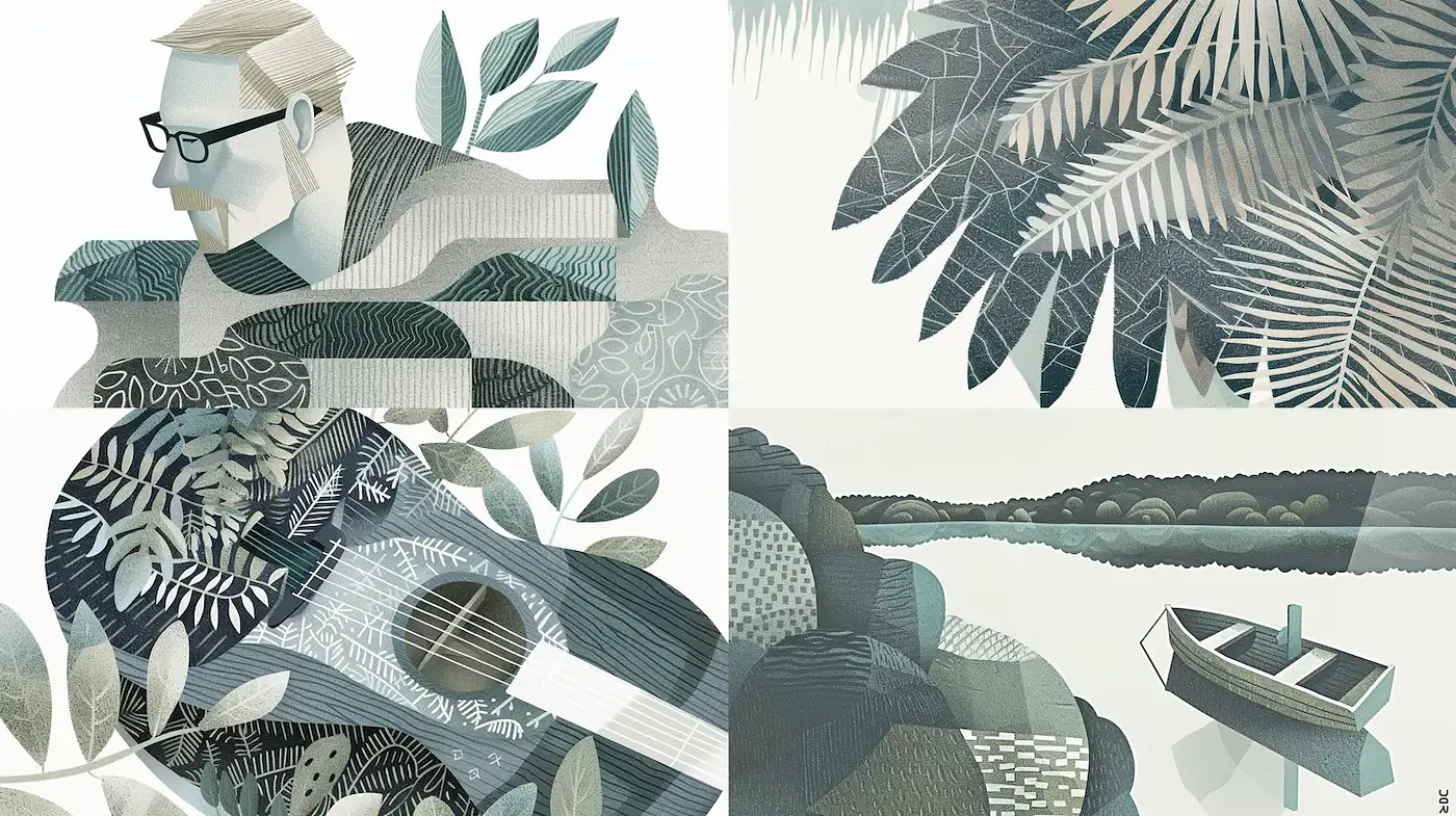 Contemporary Minimalist Illustrations with Organic Textures and Muted Color Schemes - Midjourney sref style