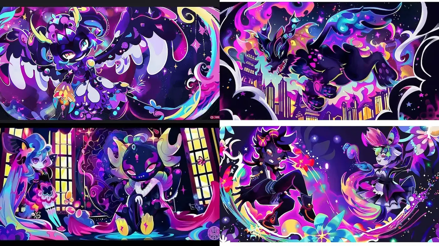 Vibrant, Whimsical Fantasy with a Cosmic Twist - Midjourney sref style