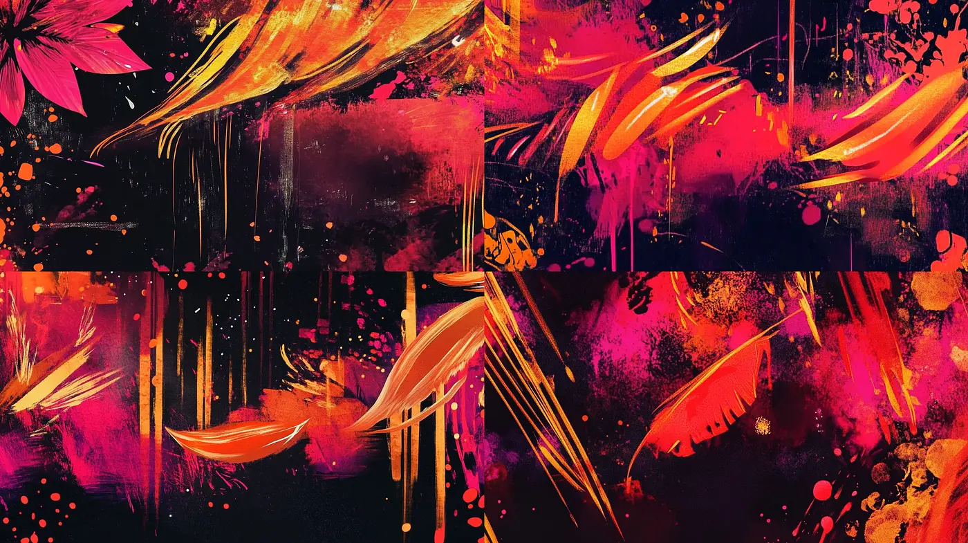 Abstract Expressionist Brushwork with Dynamic Neon Palette - Midjourney sref style