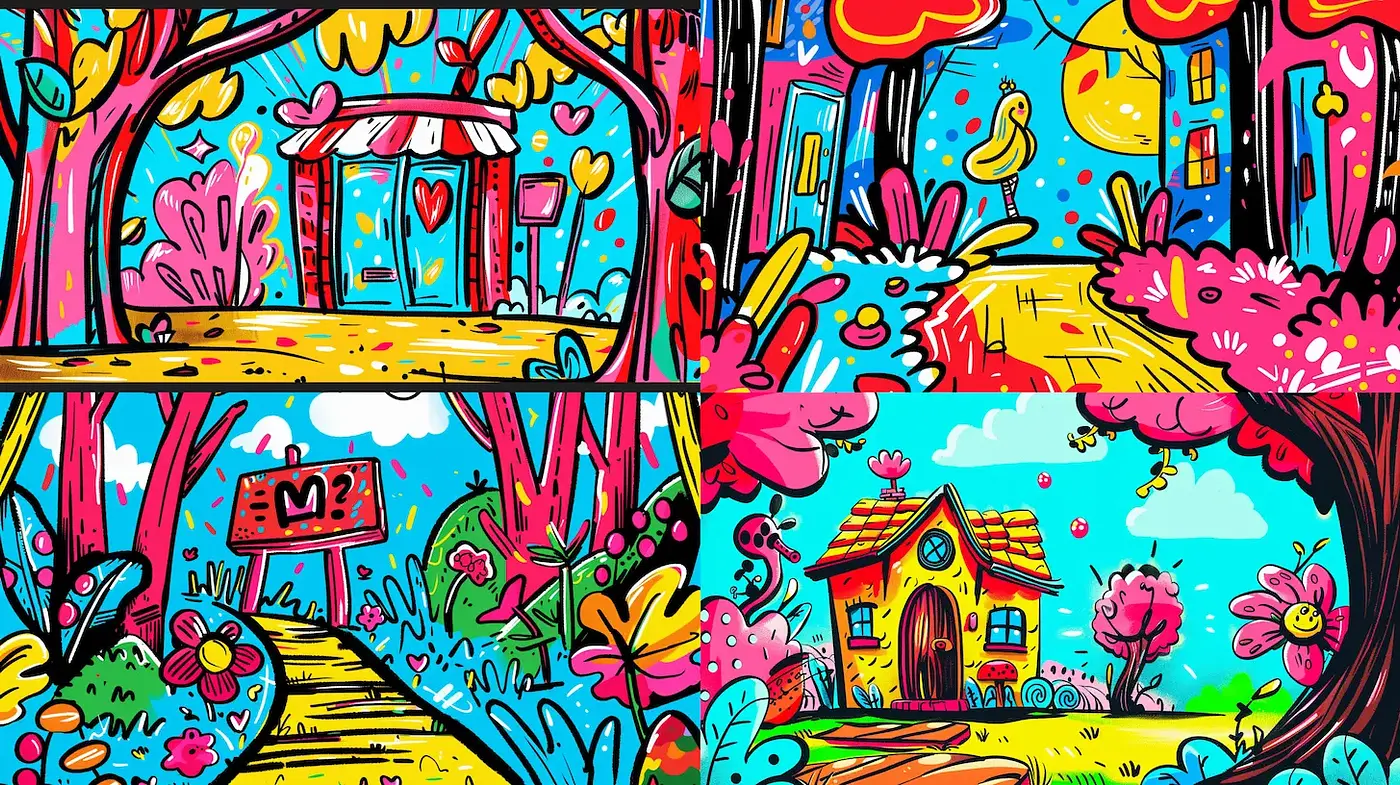 Vibrant and Whimsical Illustration with Playful Elements - Midjourney sref style