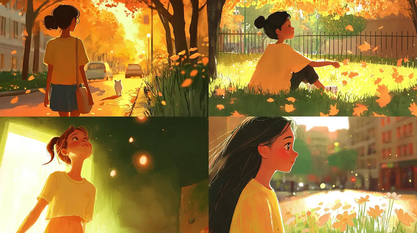 Warm Nostalgic Luminescence: An Homage to Golden Hour Whimsy - Midjourney sref style