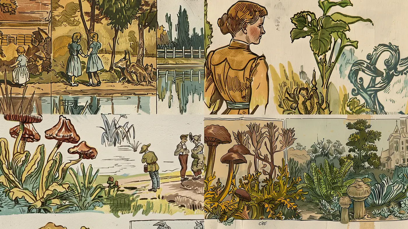 Pastoral Elegance with Illustrated Botanical Charm - Midjourney sref style
