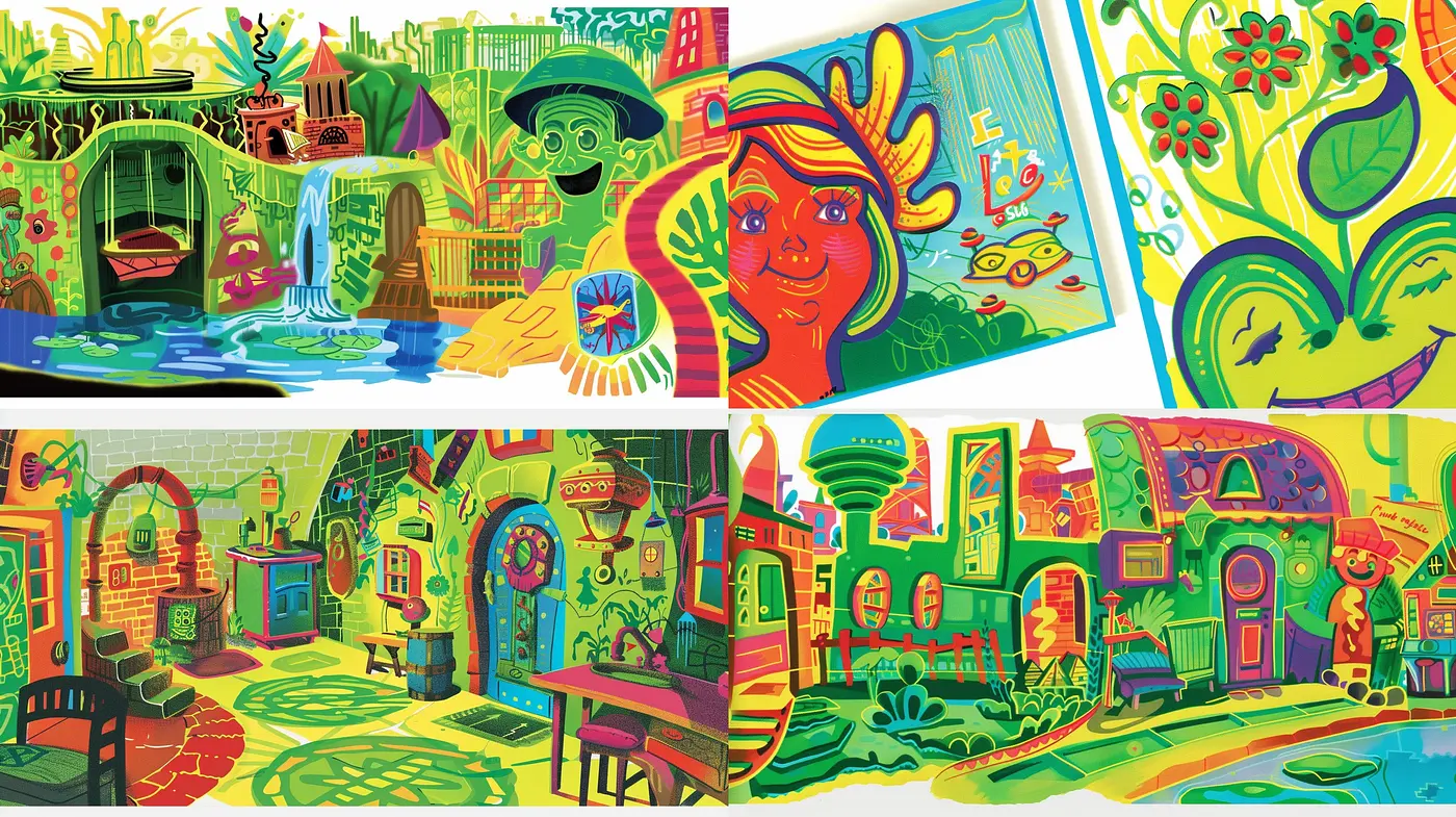 Vibrant Narrative Tapestry: A Fusion of Abstract Shapes and Vivid Tones - Midjourney sref style