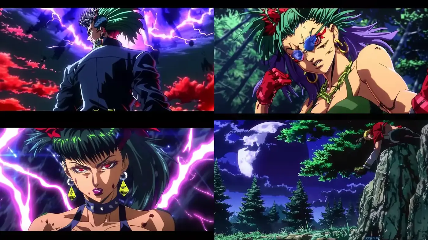Dynamic and vibrant anime style with dramatic lighting and expressive characters - Midjourney sref style