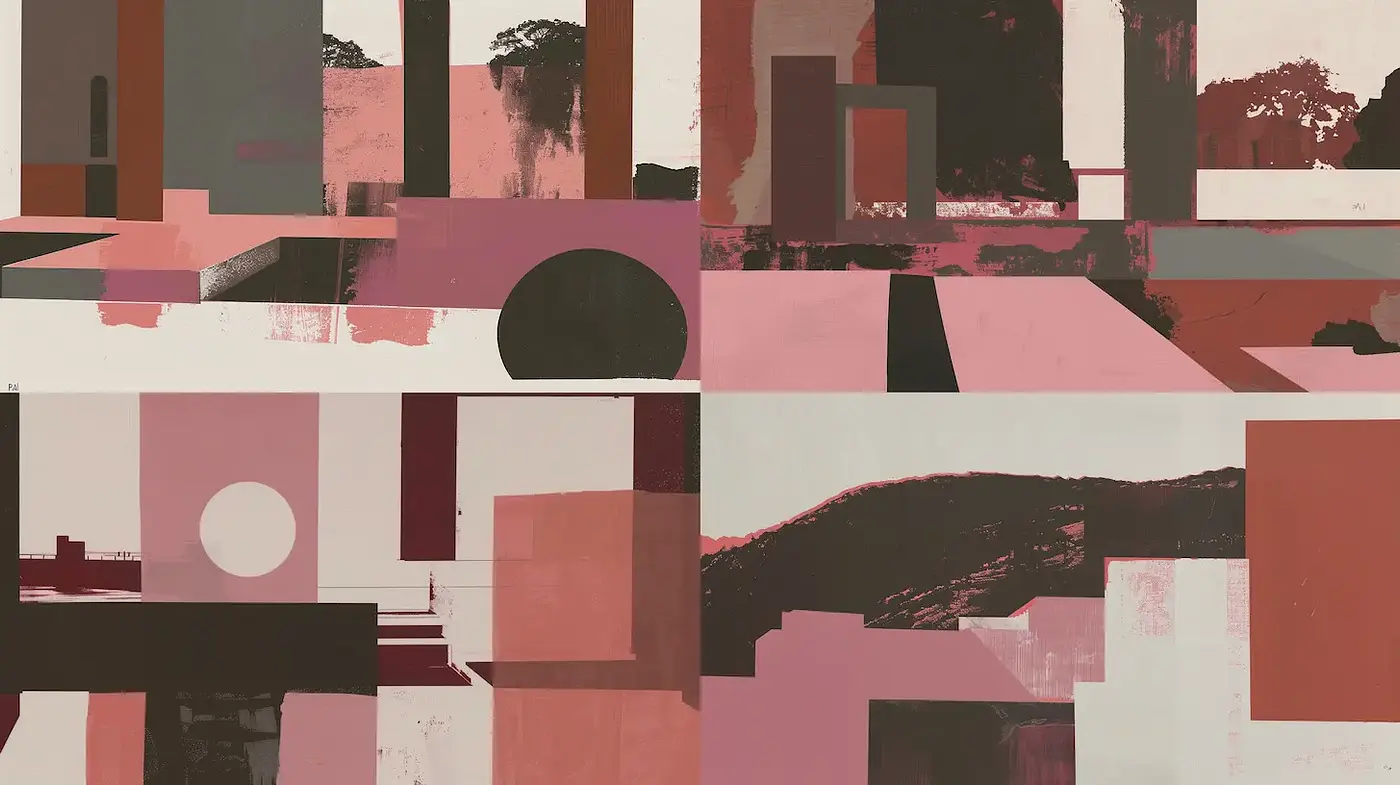 Abstract Geometric Composition with Muted Tones of Pink and Earthy Hues - Midjourney sref style