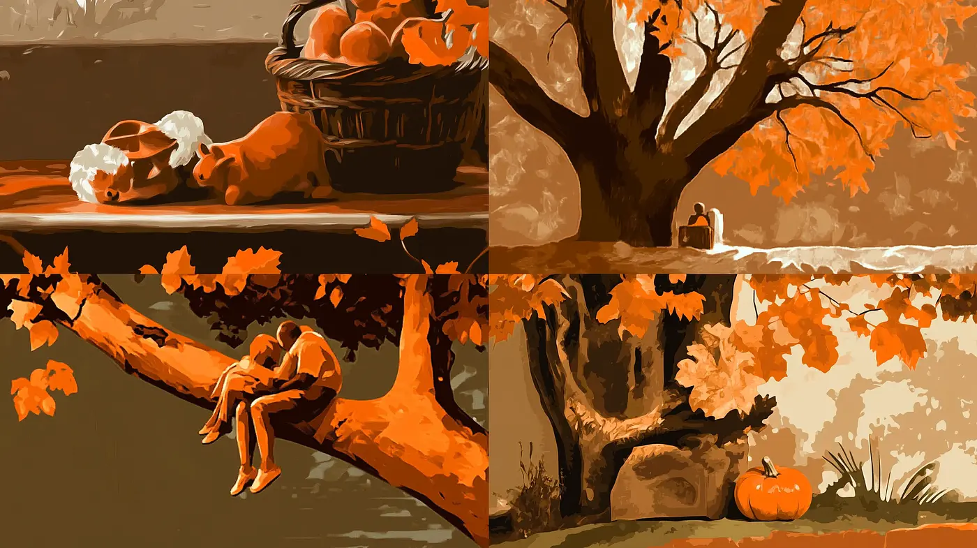 Autumnal Warmth in Stylized Illustrative Art - Midjourney sref style