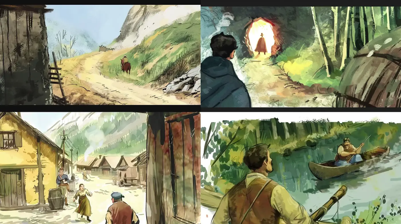 Idyllic Countryside and Wilderness Watercolor Scenes - Midjourney sref style