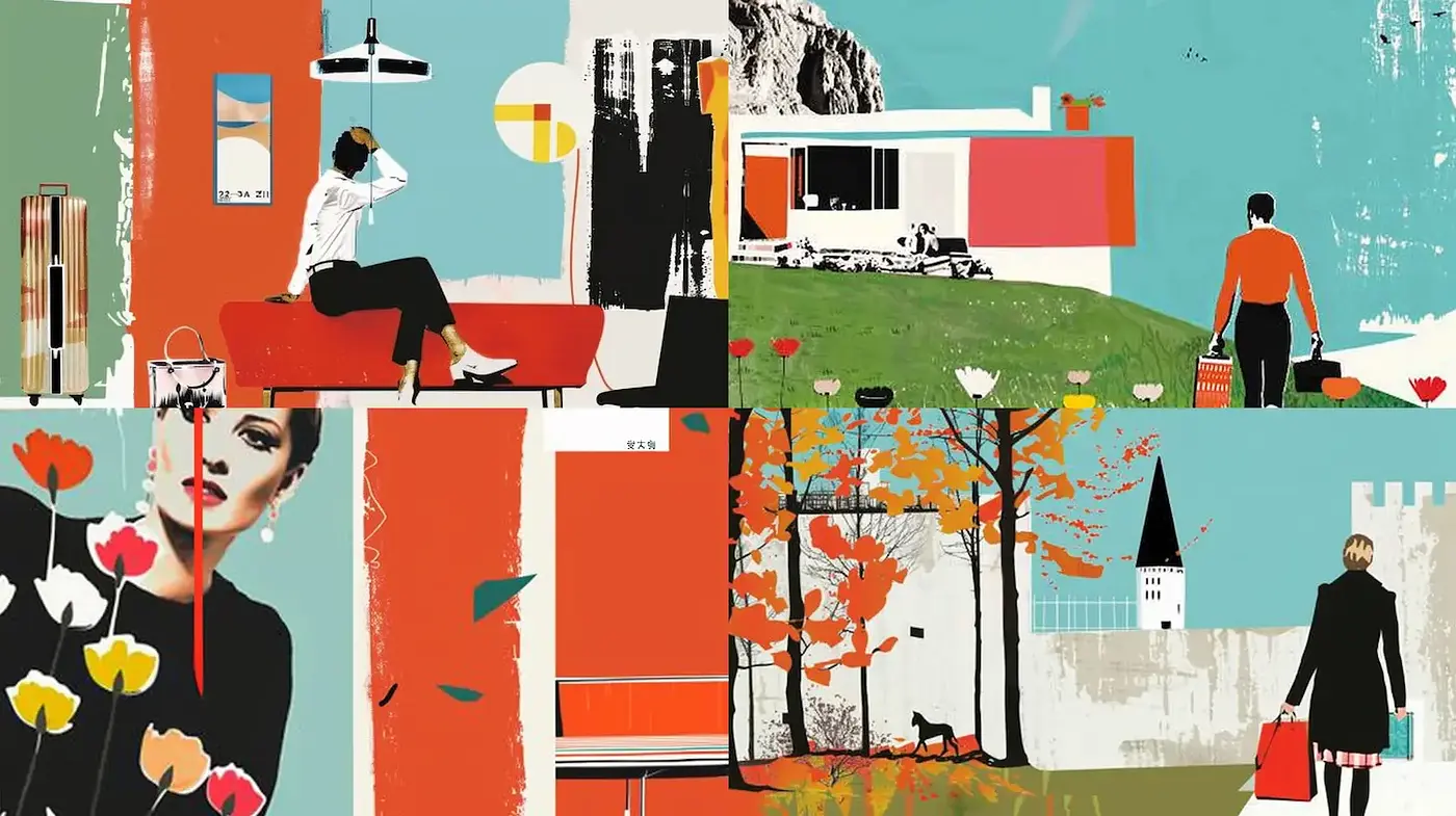 Contemporary Retro Collage with Vibrant Geometric Elements - Midjourney sref style
