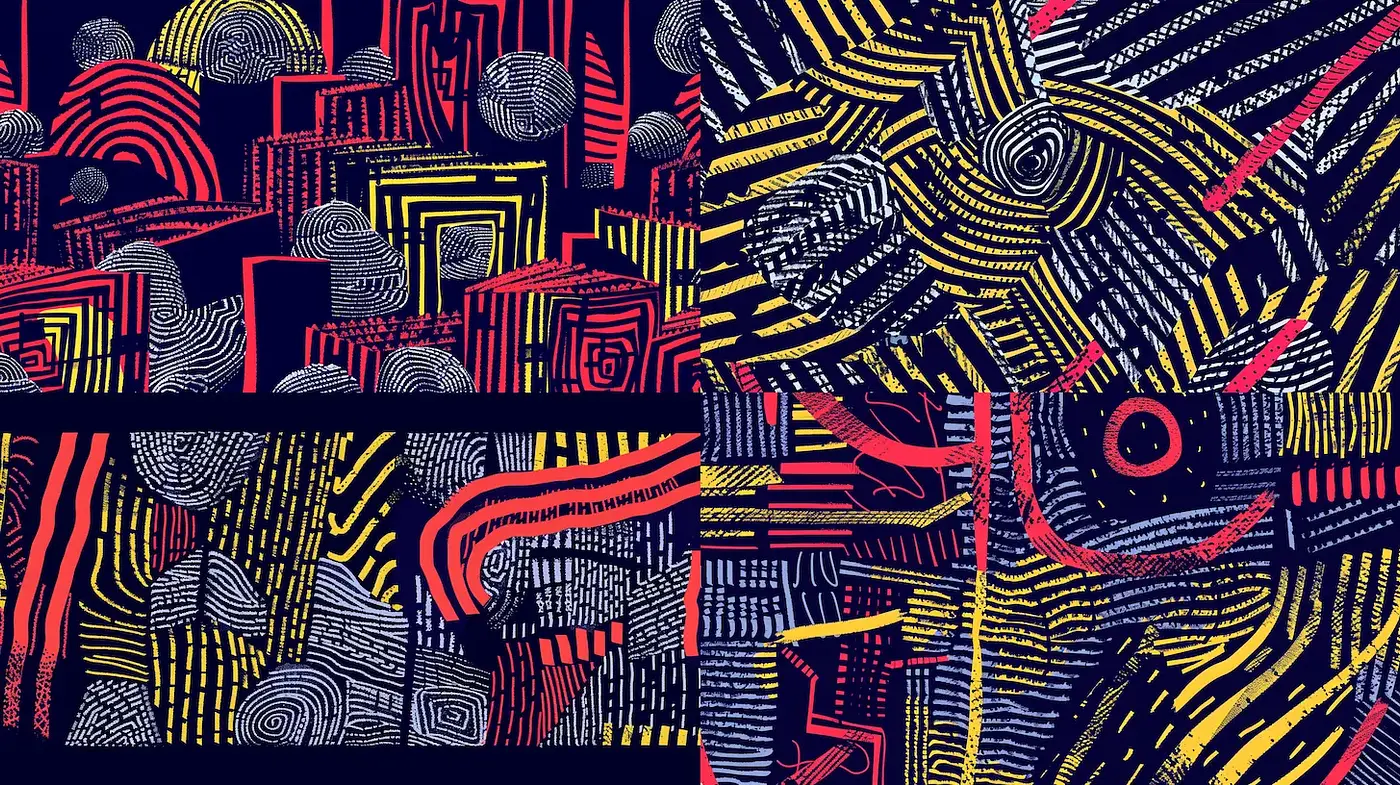 Bold Geometric Patterns with Vibrant Lines and Textures - Midjourney sref style