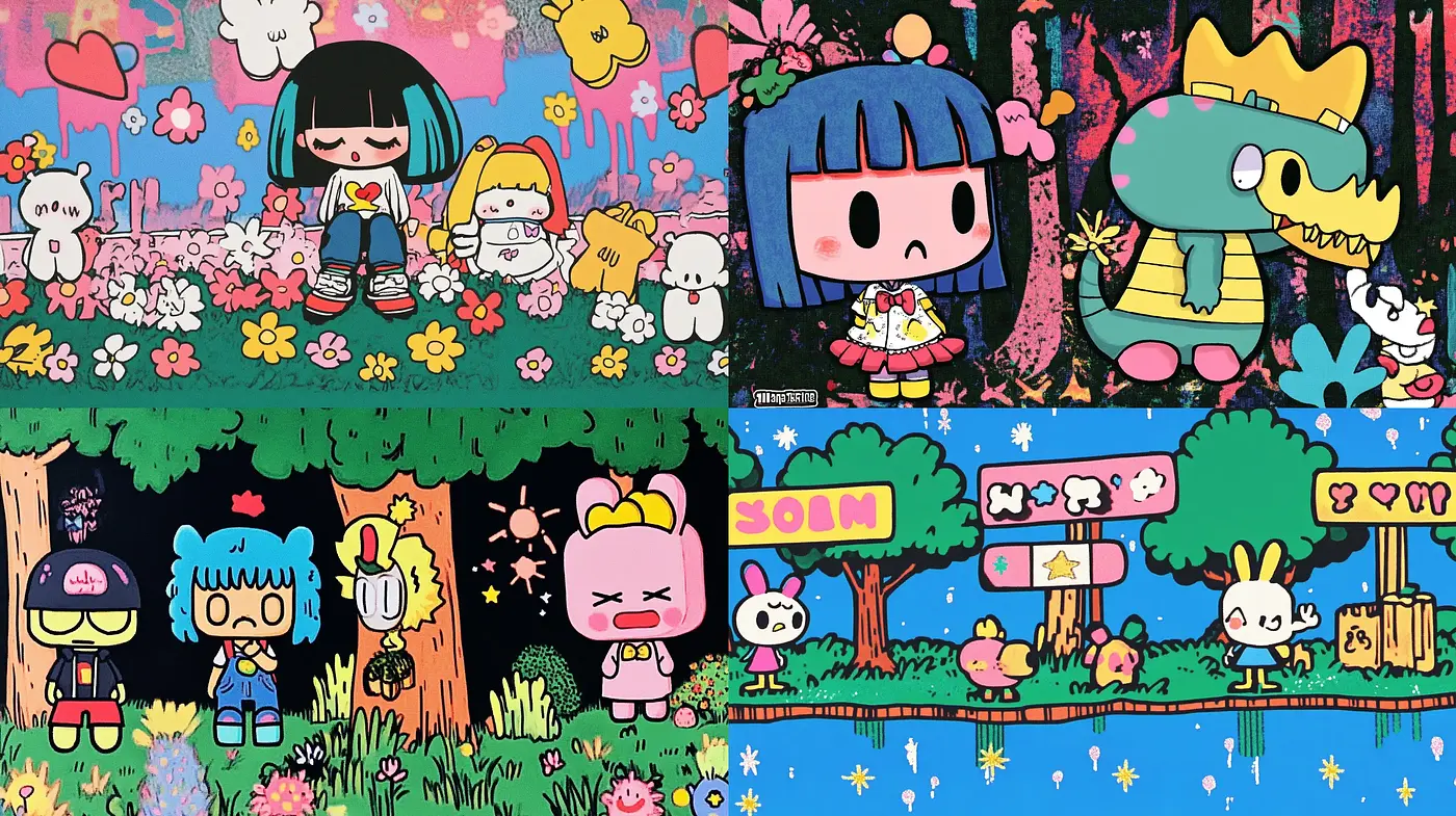 Eclectic Cartoon Vibrance: A Meld of Pop Art and Modern Animation - Midjourney sref style