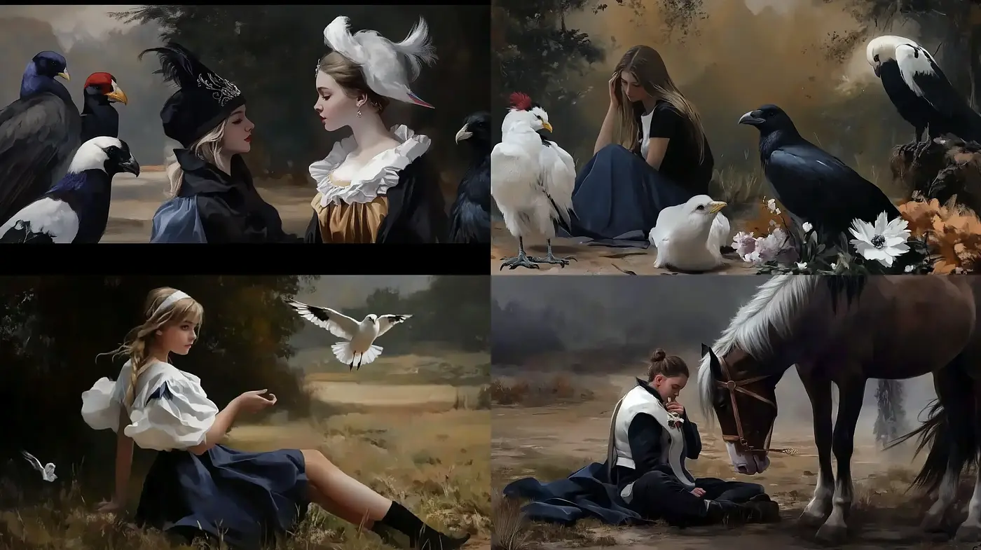 Pastoral Elegance: A Harmonious Blend of Classical Romanticism and Realism in Digital Art - Midjourney sref style