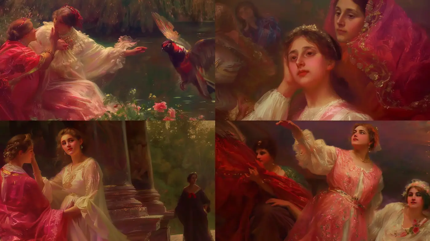 Romantic Era Reverie: Warm Tones and Soft Brushstrokes - Midjourney sref style