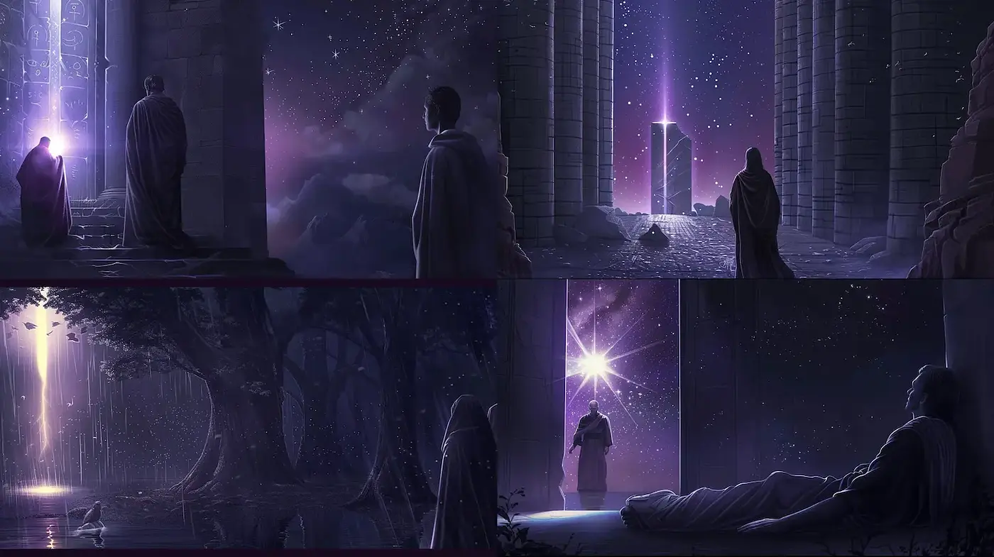 Mystical and ethereal landscapes with a cosmic touch - Midjourney sref style