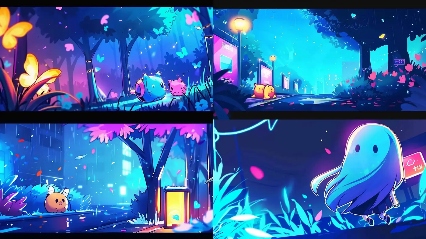 Ethereal Twilight Glow: A Consistent Spectacle of Luminous Hues and Whimsical Shades - Midjourney sref style