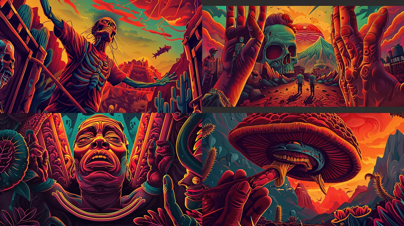 Surreal Apocalyptic Visions in Vivid Saturation - Midjourney sref style
