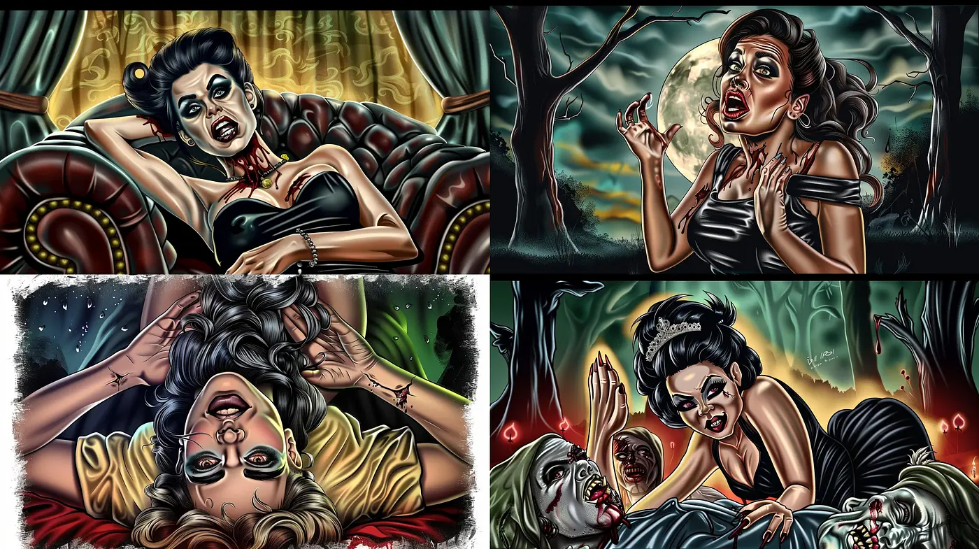 Gothic Elegance and Horror Fusion in Luminous Dark Artistry - Midjourney sref style
