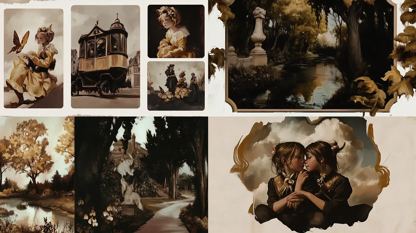 Romantic Era Reimagined in Sepia Tones - Midjourney sref style