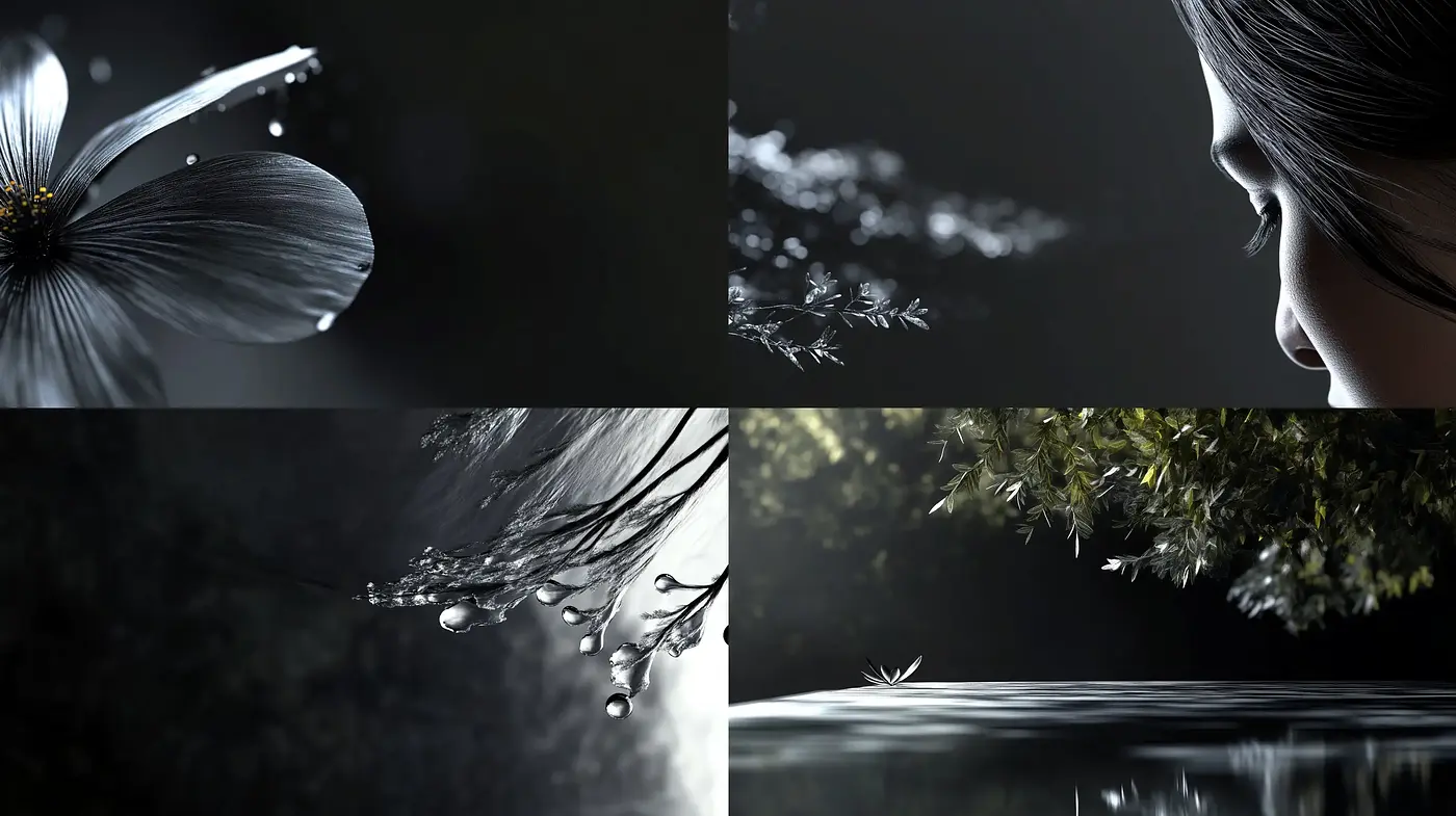 Tranquil Monochrome Elegance with Hyperrealistic Detailing - Midjourney sref style