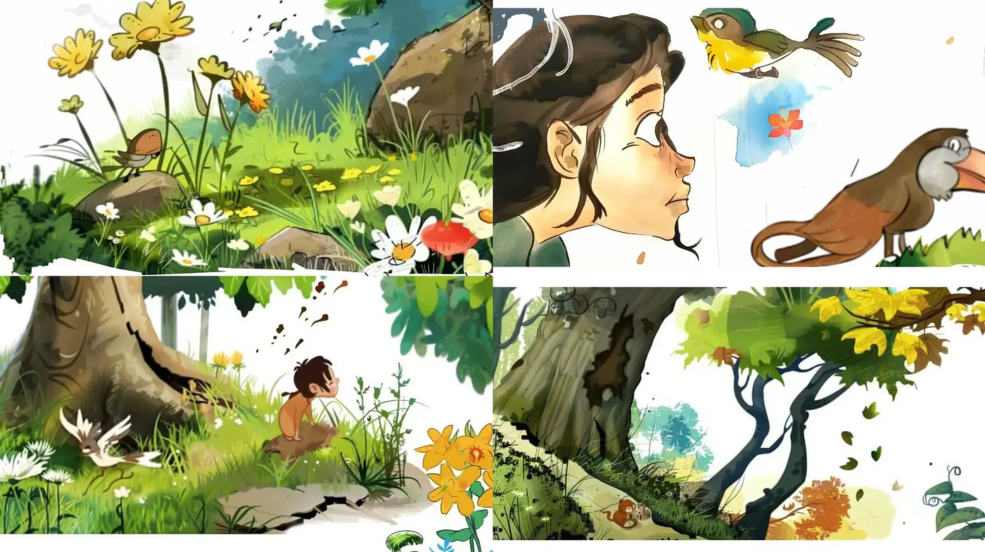 Whimsical Nature-Inspired Illustrative Vignettes - Midjourney sref style
